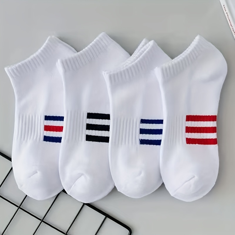 

4pairs Men's Simple Striped Cotton Blend Short Socks Invisible Boat Socks, Ins Style Trendy Low Waist Sports Socks, Sweat Absorbing Low Cut Shallow Mouth All-match Boat Socks