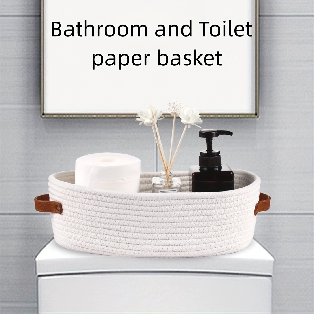

1pc Woven Storage Basket With Handles, Multifunctional Desktop Storage Box, Toilet Paper Storage Container For Toilet Tank Top, Double Handle Desktop Storage Basket For Home