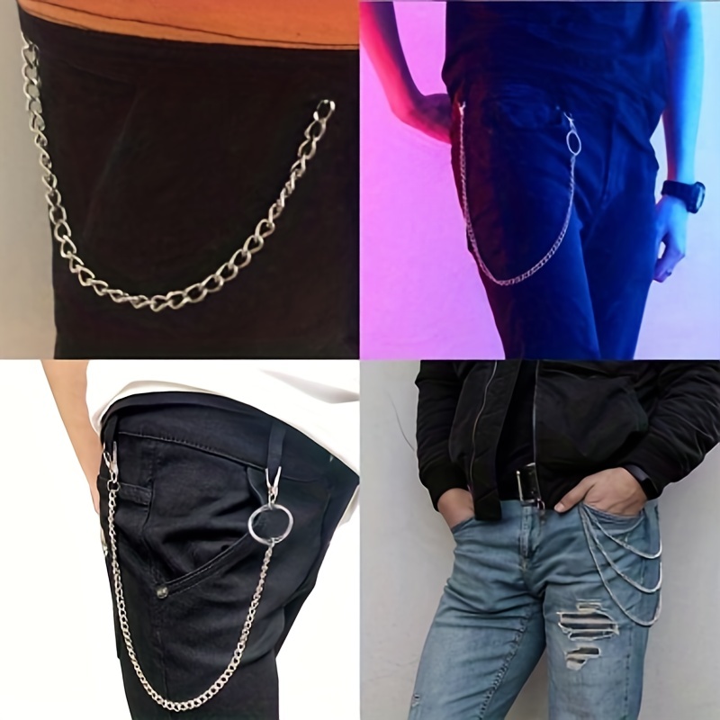 Mens Womens Black Metal Wallet Jean Chain Jeans Biker 2 Strand Long  Keychain 