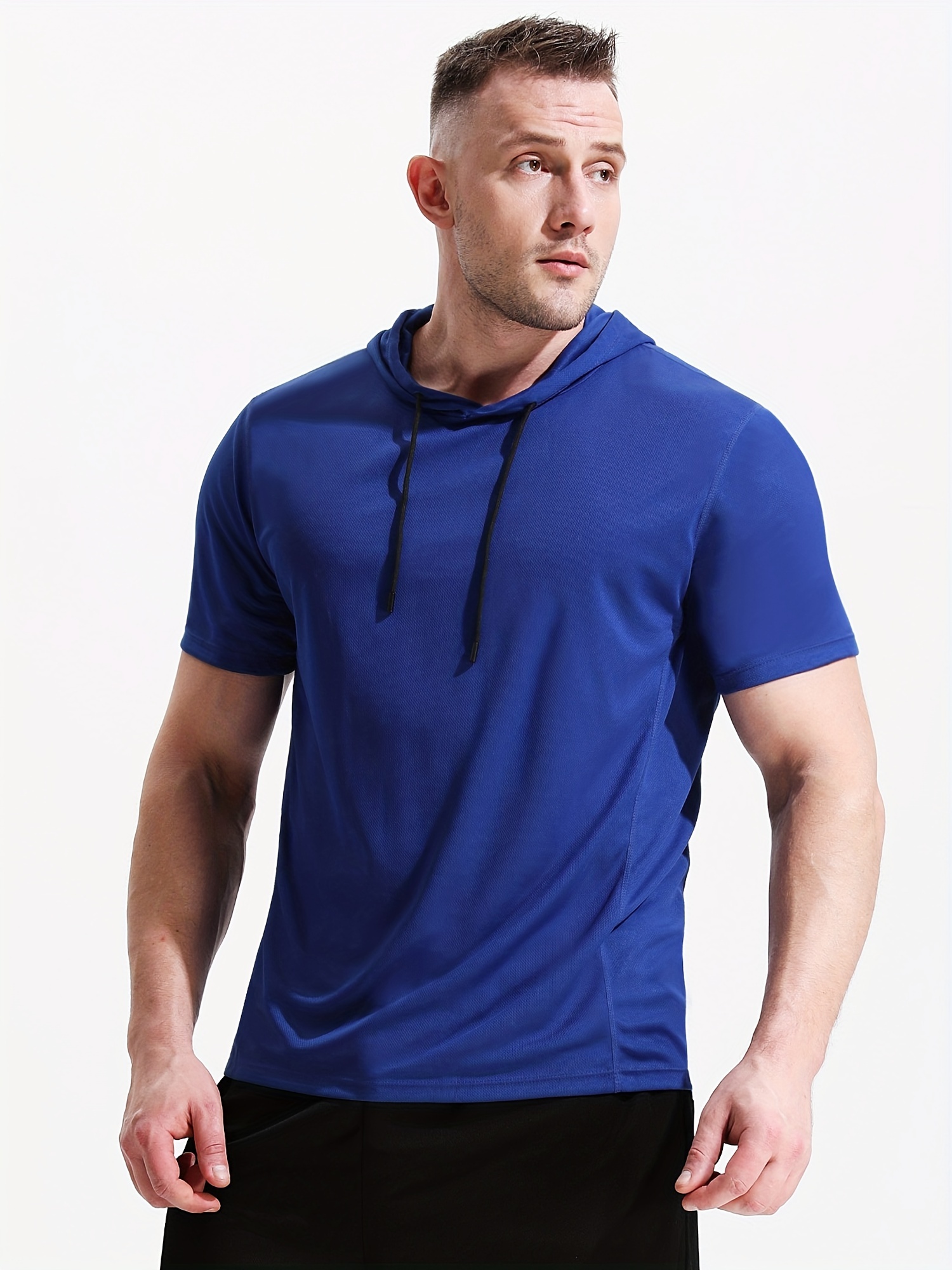 Summer Mens Short Sleeve Hooded Sport T Shirt Sportswear Tops