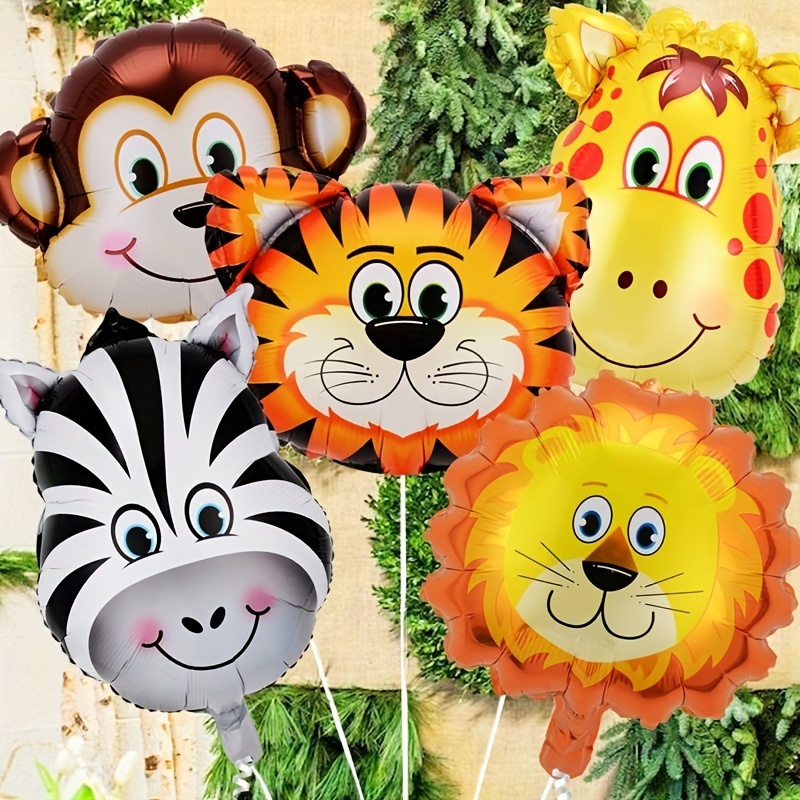 Globos de animales de safari en la selva, 5 globos de papel de aluminio de  jirafa de león tigre, león, cebra, mono, jirafa, para safari en la selva