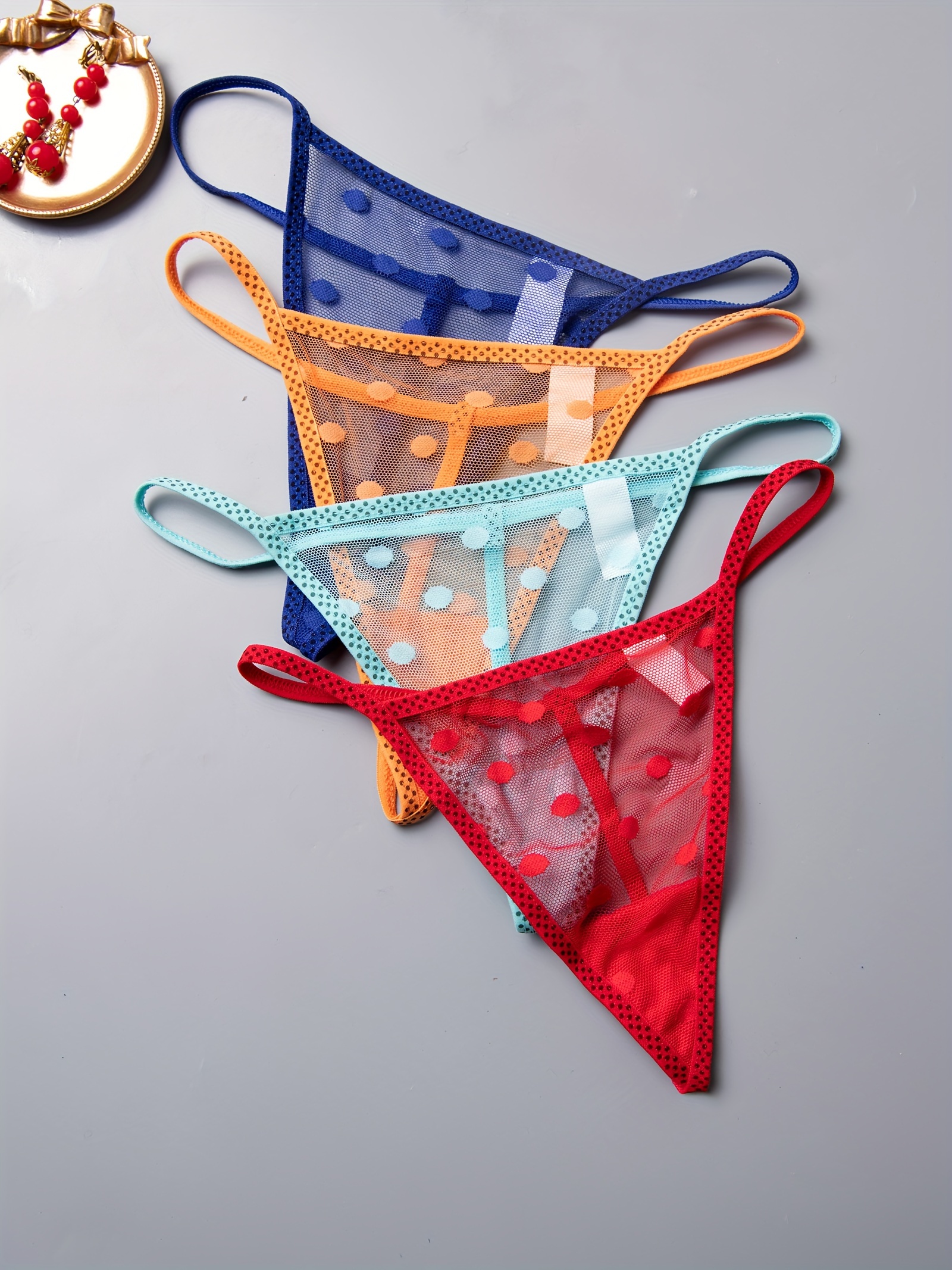 5 Pcs Women's Cross Waistband Skin-Friendly Thong Panties, Comfortable  Sheer Mesh Panties, Women's Lingerie & Underwear