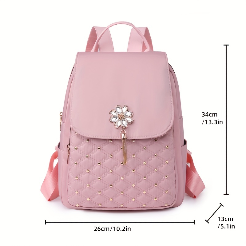 Pink Quilted Backpack Purse Casual Travel Bag Women's Daypack