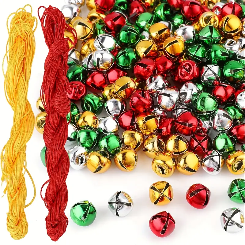 200pcs, Jingle Bells, 10mm/0.4 Inch Christmas Bells With 20m Cords,  Colorful DIY Mini Craft Bells Bulk For Christmas Home And Pet Decorations  Xmas Dec
