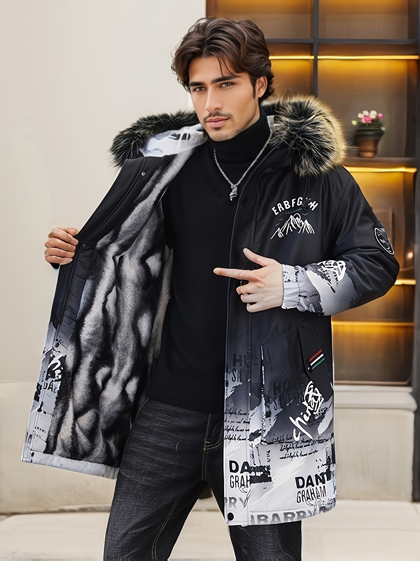 Men's Mid-Length Thickened Warm Jacket, Trendy Youth Style