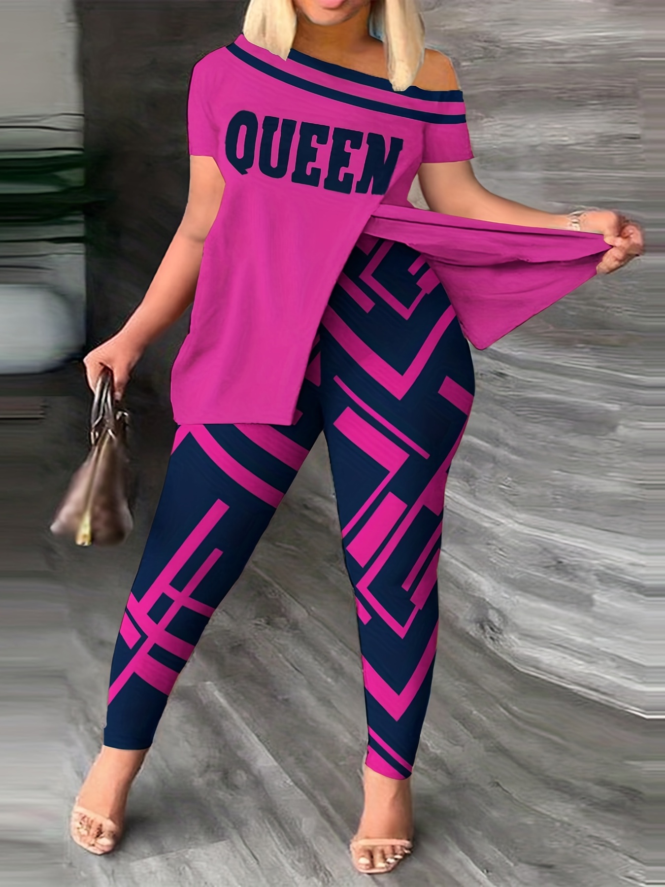 SHEIN Letter Print Crop Tee & Pants Set  Crop top and leggings, Sporty  outfits, Fashion outfits