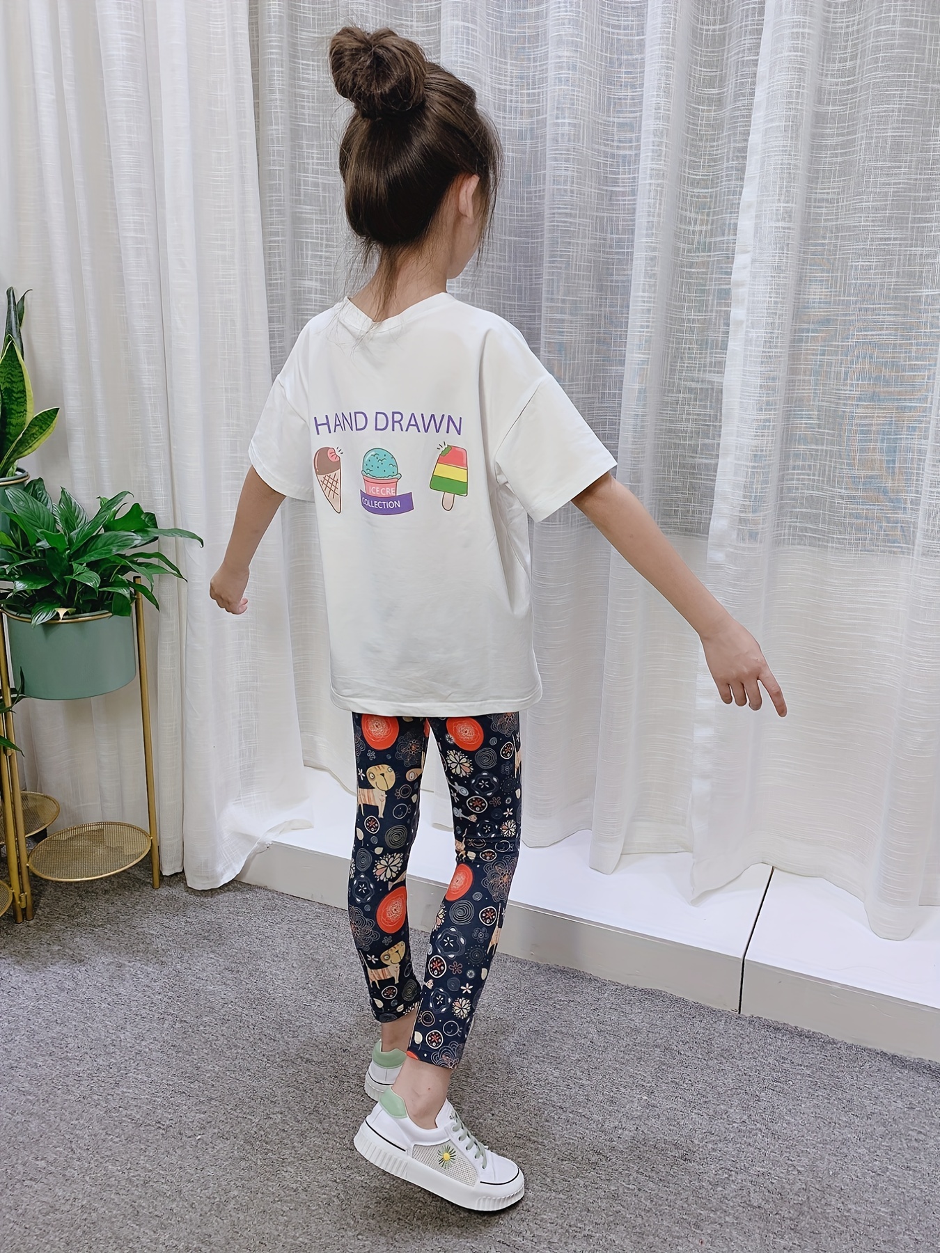 Girls' Floral Print Leggings Pants - Thin & Breathable for Summer