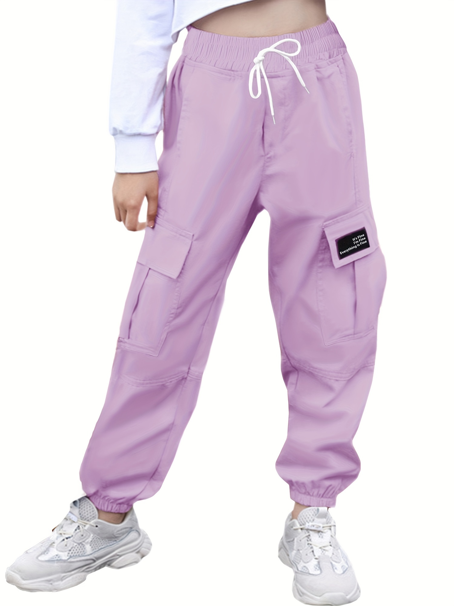 Wholesale Kids Teen Girl Casual Solid Color Multi-Pocket Cargo Pants