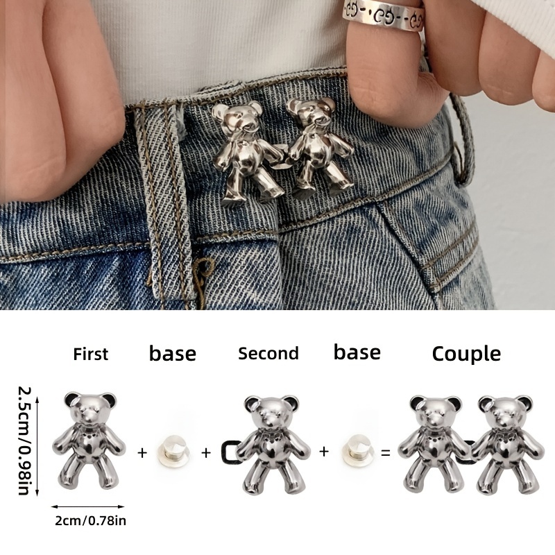 1pc Alloy Waist Cinch Clip With Teddy Bear Shape Grip & Detachable Design  For Jeans, Fashionable & Luxurious, No Buttonhole Replacement Needed