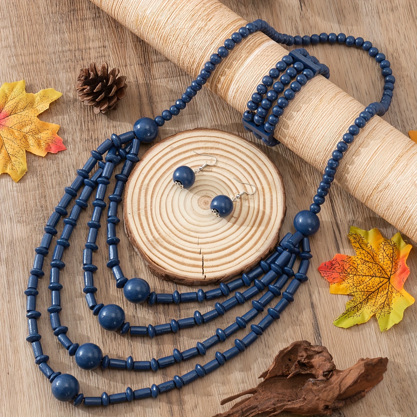 4pcs Earrings + Bracelet + Necklace Boho Style Jewelry, Jewels Set Made of Wooden Beads Match Daily Outfits Party Accessories,Women's Jewelry,Temu