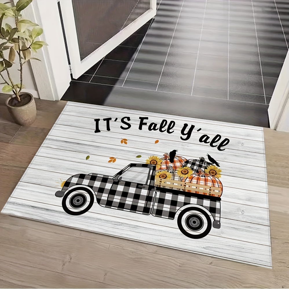 Fall Harvest Kitchen Rug Black And White Checkered Border Thanksgiving  Floor Mat Sunflower Pumpkin Black And White Checkered Truck Atmosphere  Decorative Doormat Thanksgiving Express Mat Furniture Doormat Thanksgiving  Decor - Temu