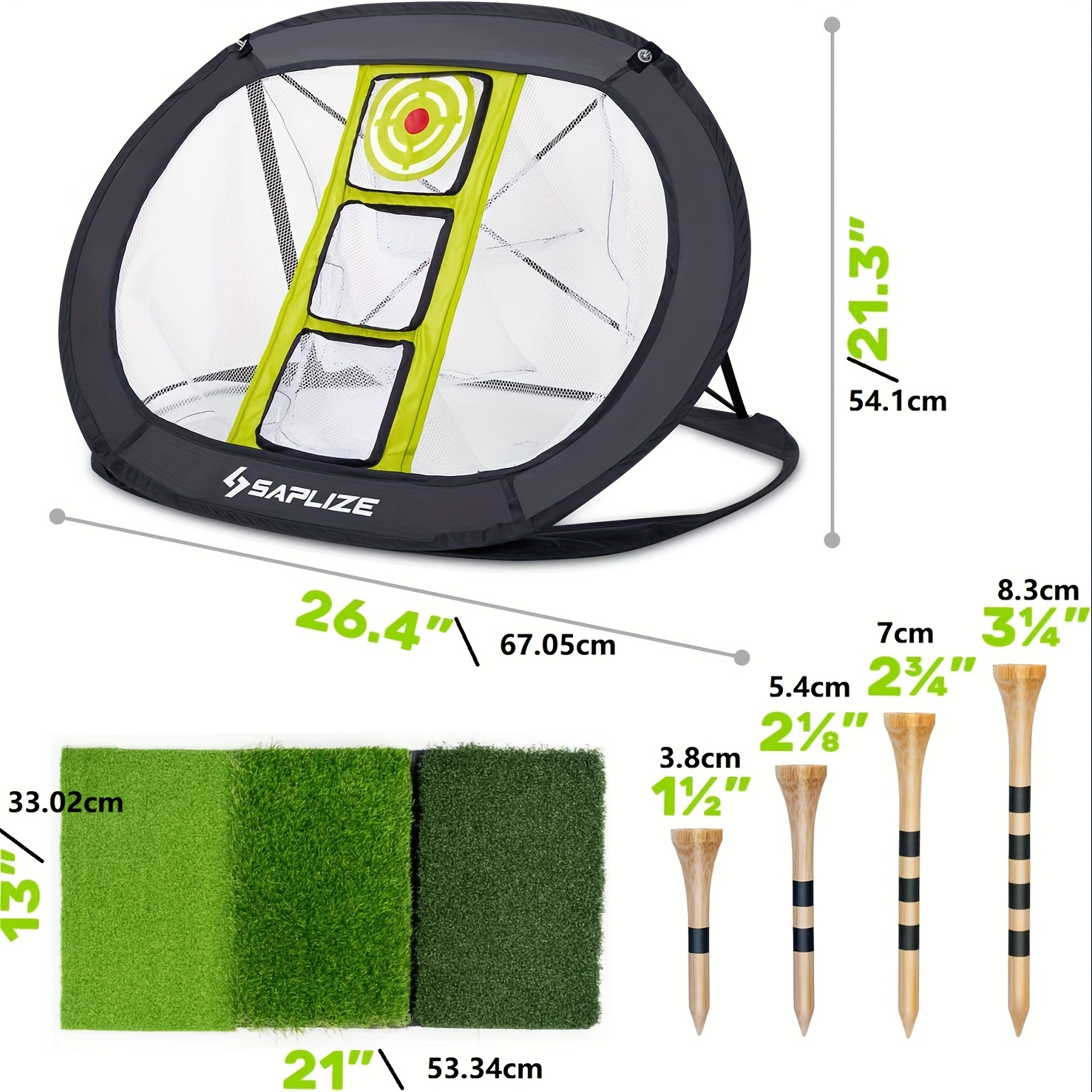 saplize golf chipping net with mat bamboo spikes and pu balls ultra stable pop up x shaped golfing target net for indoor outdoor backyard accuracy and swing practice portable golf training net details 0