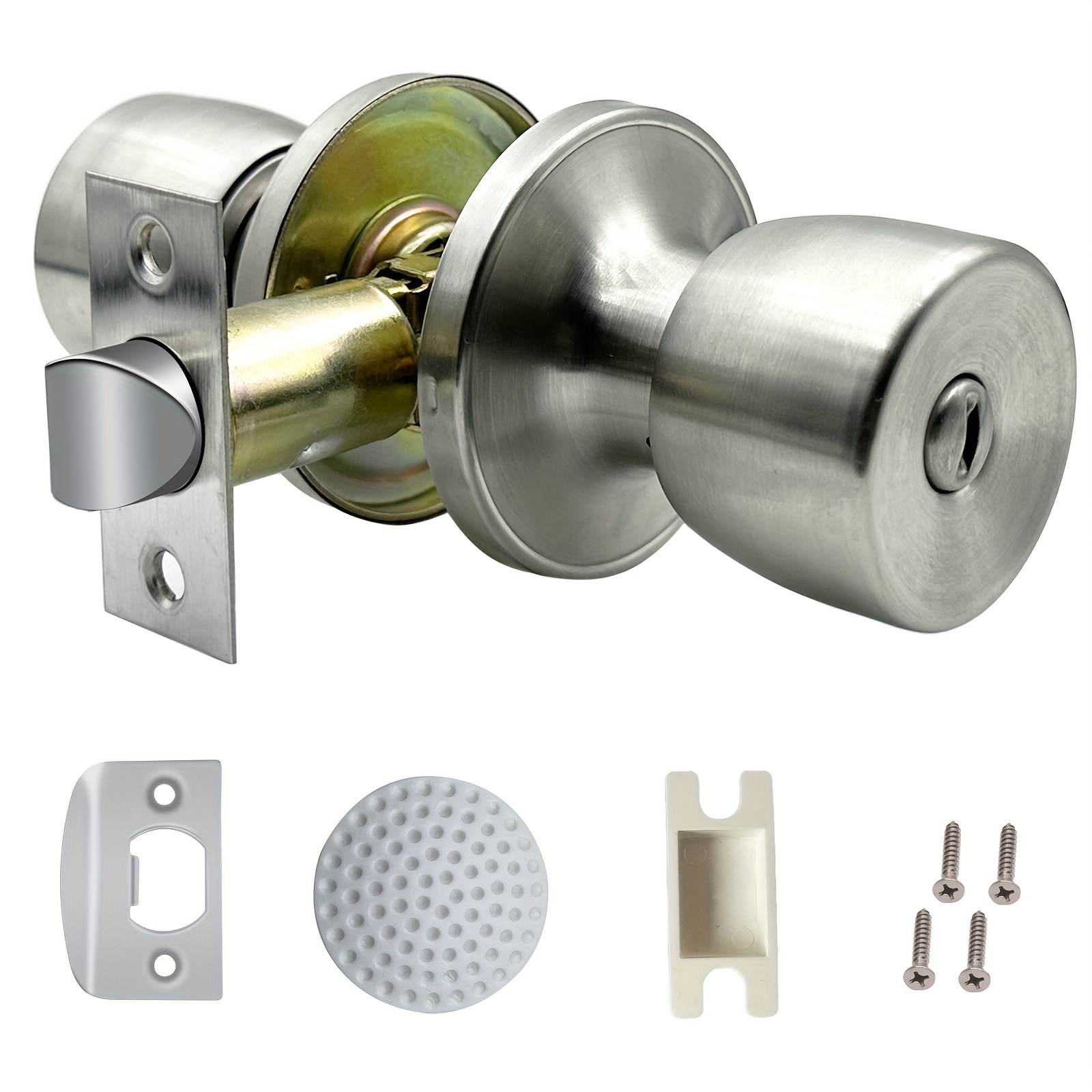 1 Set Keyless Privacy Door Knob Lock Standard Knob Lock For Bedroom  Bathroom Satin Nickel Brushed Door Knobs Interior Door Knob - Tools & Home  Improvement - Temu