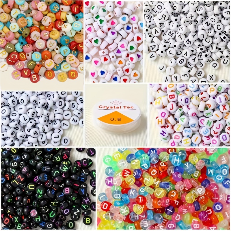 

700pcs 7 Colors Round Letter Beads, Acrylic Alphabet Number Beads & 1roll Stretch String For Jewelry Making, Diy Necklace Bracelet Phone Chain