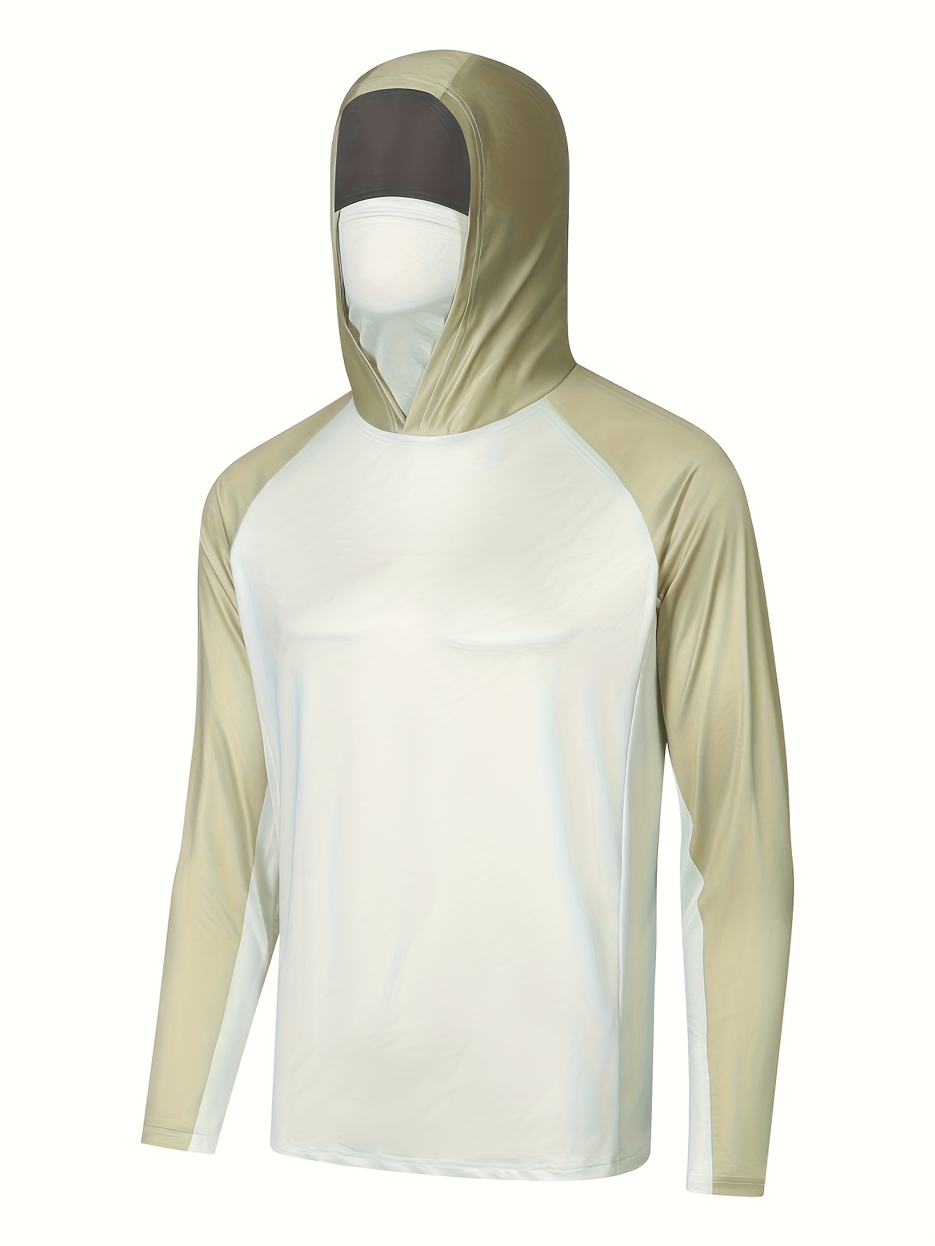 Men's Color Block UPF 50+ Sun Protection Hoodie With Mask, Long Sleeve  Comfy Quick Dry Tops For Men's Outdoor Fishing Activities
