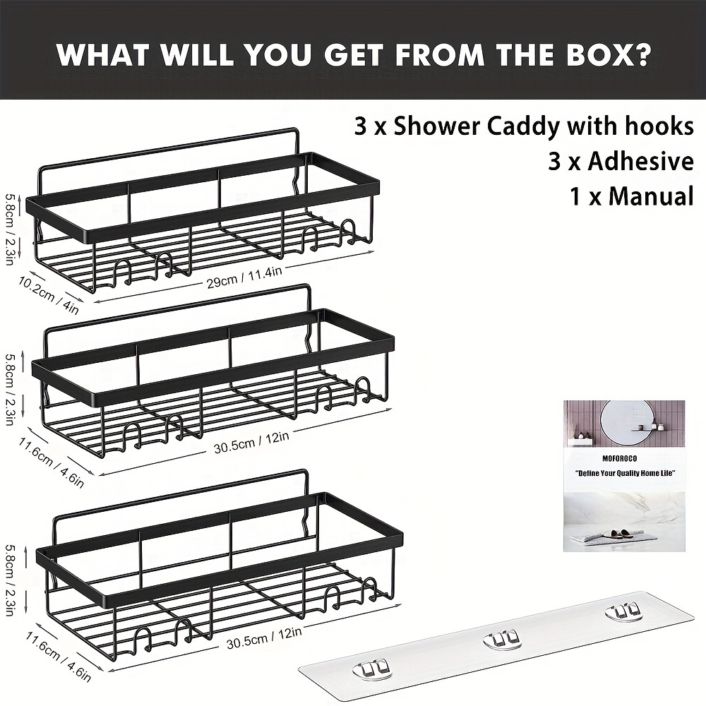 Shower Caddy Shelf Organizer Rack, Self Adhesive Black Bathroom Shelves  Basket, Home Wall Shower Inside Organization And Storage Decor Rv  Accessories, First Apartment Essentials - Temu
