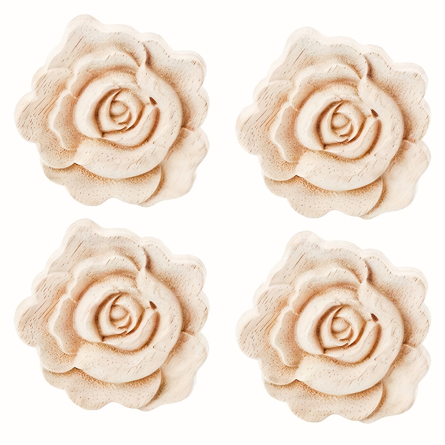 

4pcs Carved Wood Appliques Onlays, Unpainted Flower Shape Wood Carved Applique Frame Onlay For Cabinet Door Bed Wardrobe Furniture Decoration (7x7cm/2.76x2.76in)