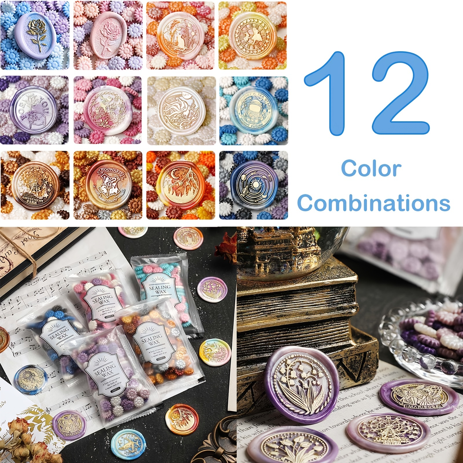 100pcs Wax Seal Beads Sealing Wax Beads Sunflower Wax Beads For Wax Seal Stamp Cards Wedding Invitations Wine Packages Gift Wrapping Letter Sealing 12 Color Combinations Available