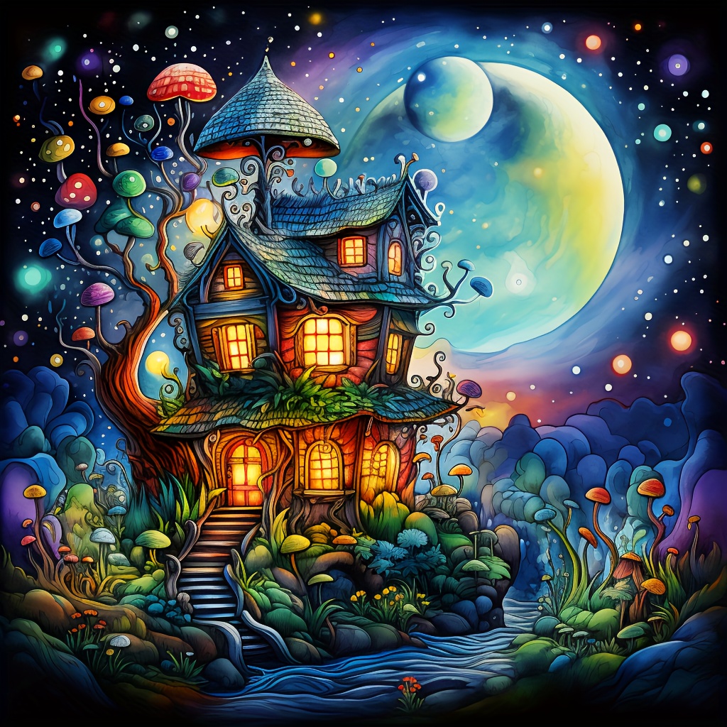 

1pc Large Size 40x40cm/15.7x15.7 Inches Frameless Diy 5d Diamond Painting Colorful Tree House, Full Rhinestone Painting, Diamond Art Embroidery Kits, Handmade Home Room Office Wall Decor
