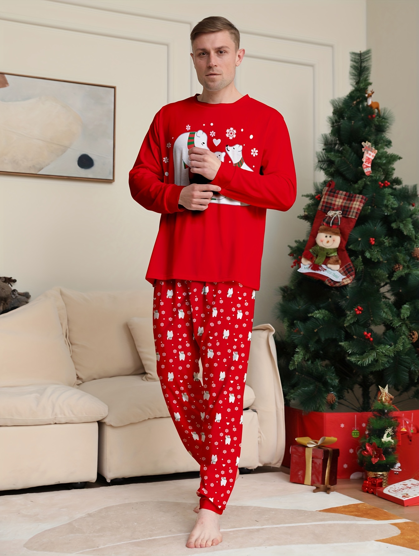 Men's Casual Christmas Home Pajamas Set Animal Snowflake - Temu