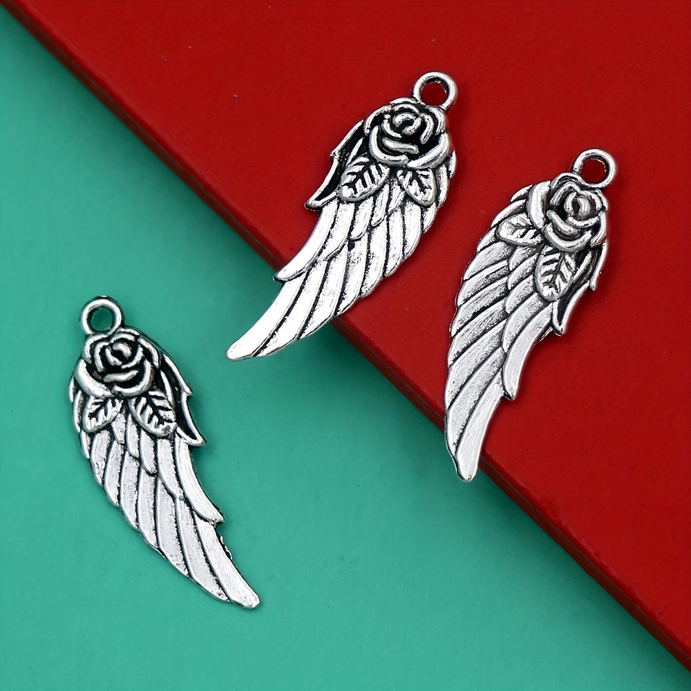 10pcs Antique Silver Color Wing Alloy Pendant Vintage Dragon Wings Heart  Shape Charms Bulk For DIY Bracelet Necklace Jewelry Making Findings