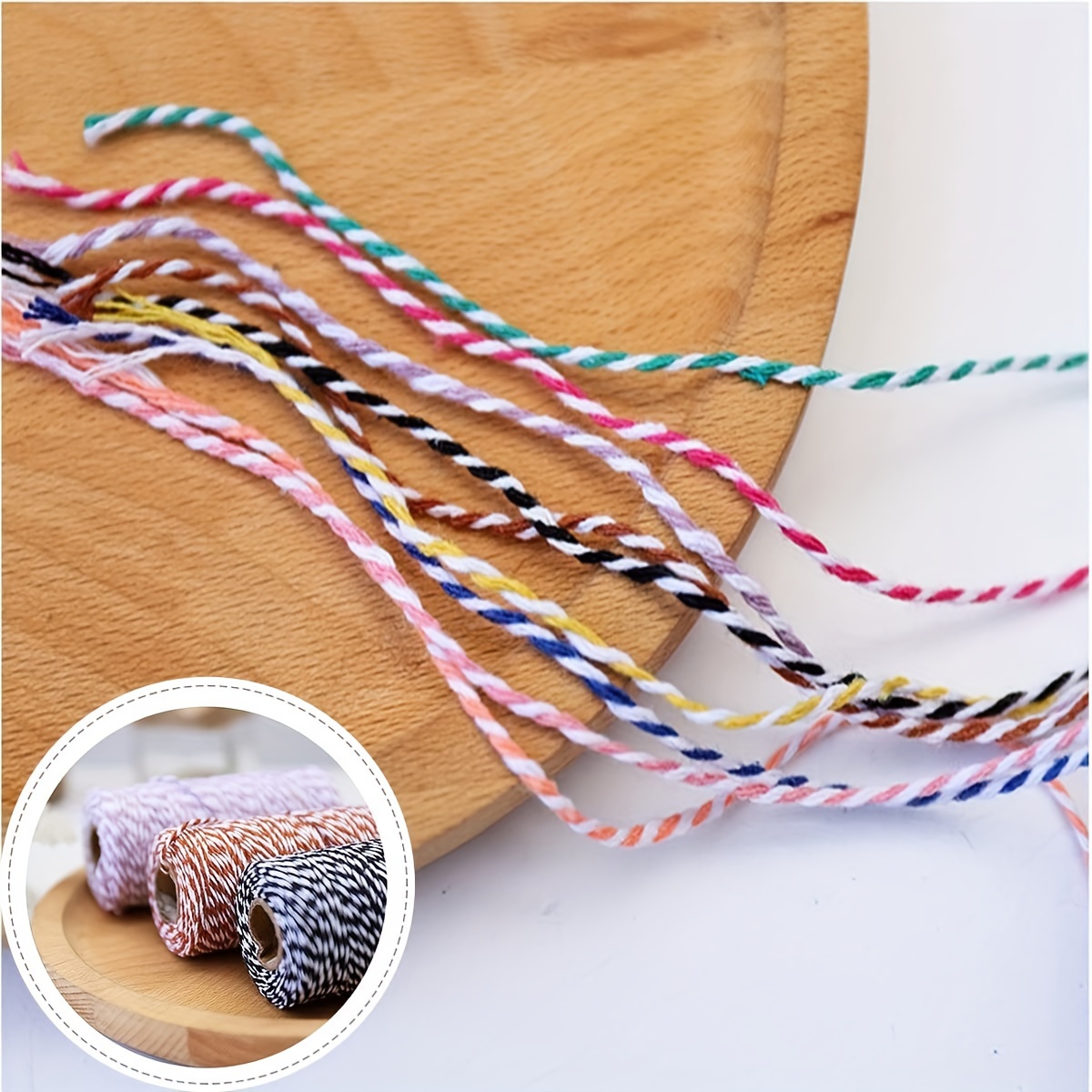 1 Roll 2mm 109 Yard Colourful Cotton Cord Bakers Twine DIY Crafts Gift  Wrapping Christmas Wedding Home Decor String Rope (#03 Blue+White)