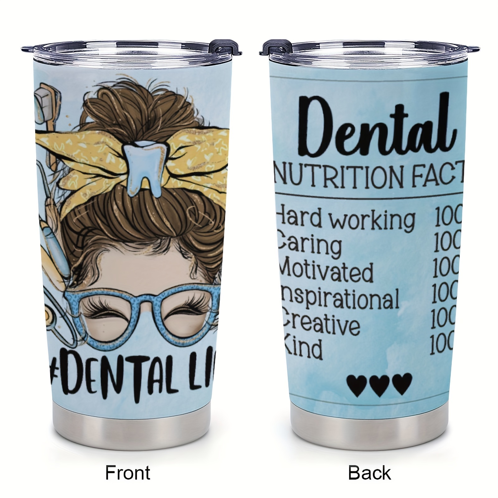 

1pc 20oz, Dental Life Insulation Car Cup, Tumbler Cup With Lid Stainless Steel, Travel Coffee Mugs Insulated Cup, Gift For Parents & Friends