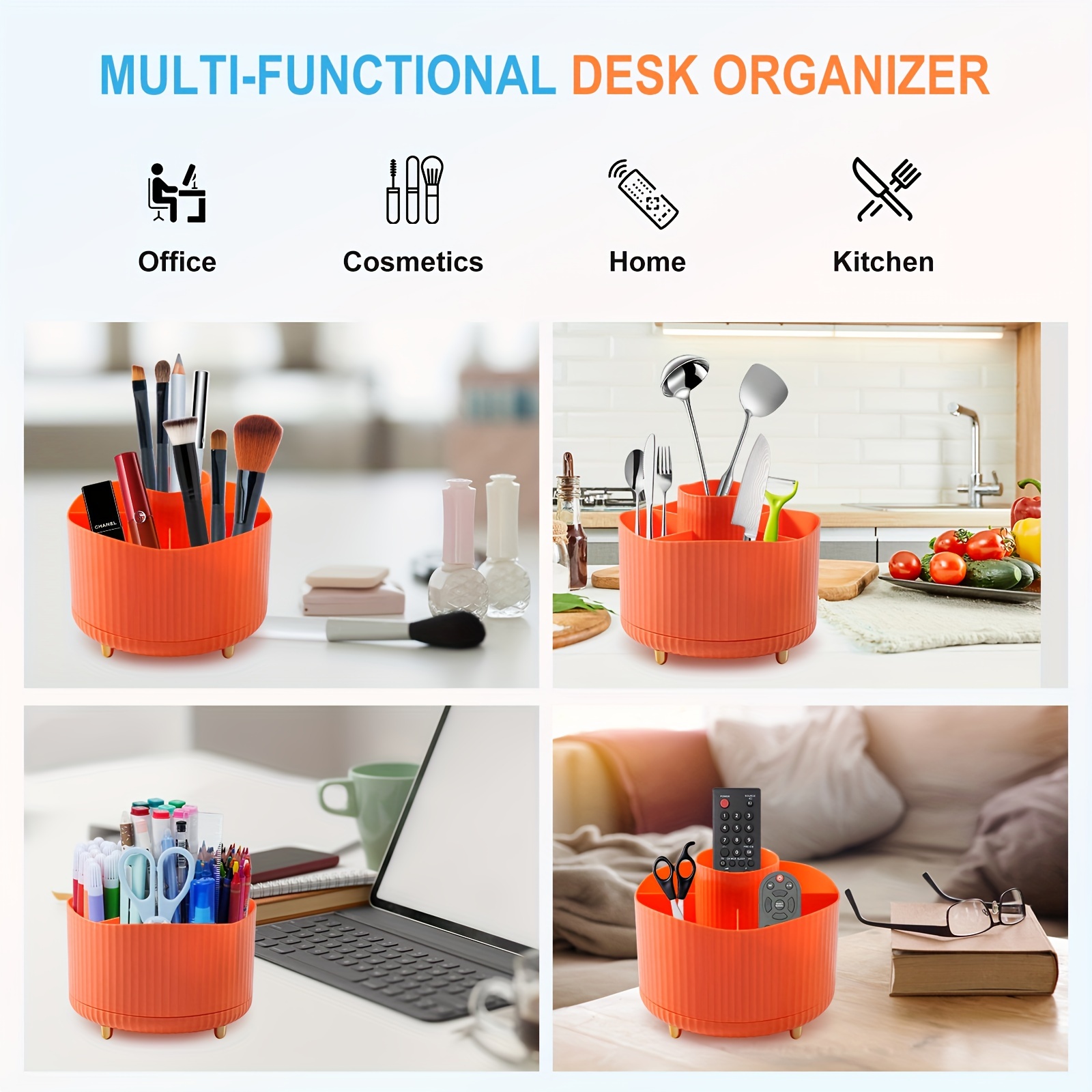 Marbrasse Desk Organizer, 360-Degree Rotating Pen Holder for Desk