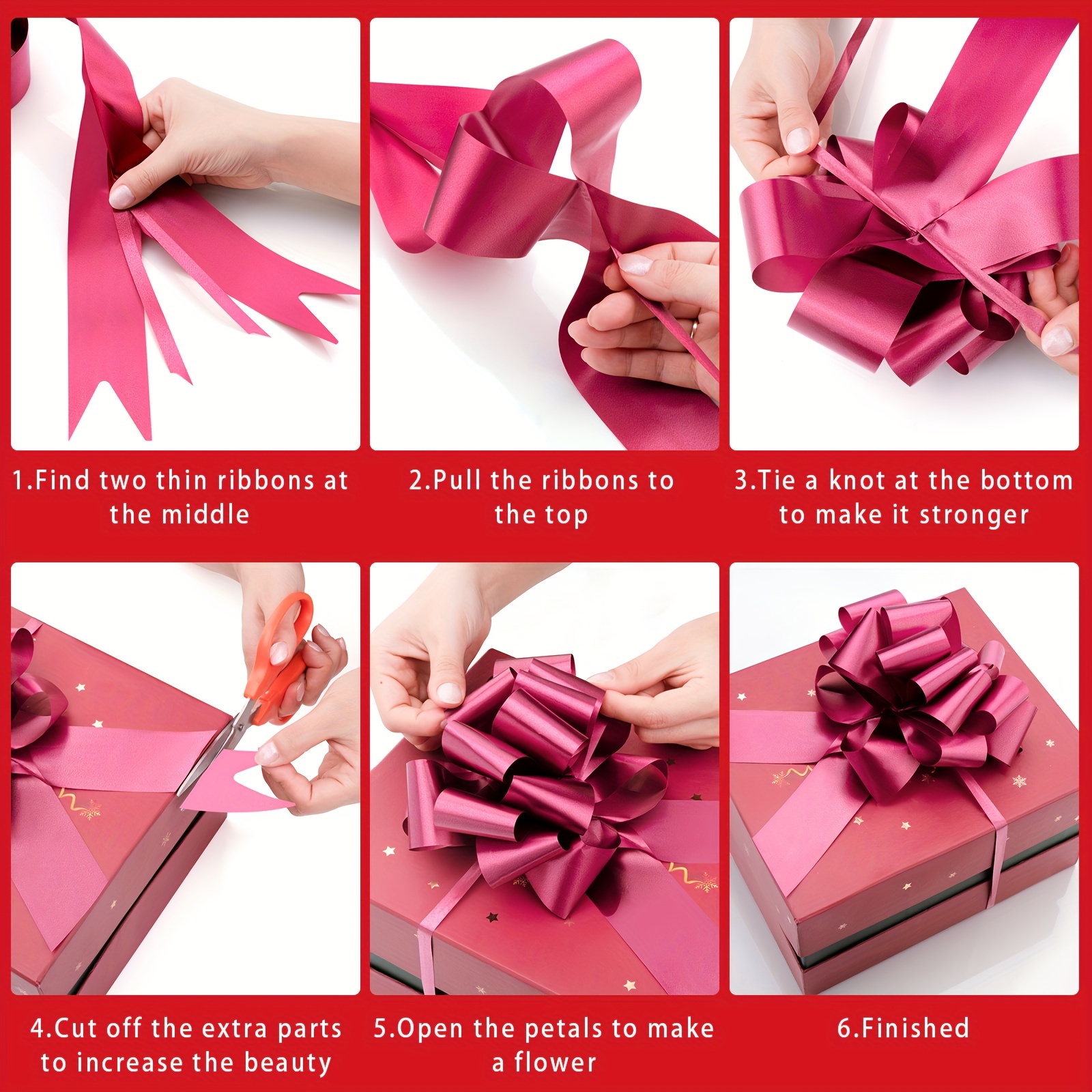 12pcs Christmas Ribbon Pull Bows For Gift Wrapping, 5-inch Large