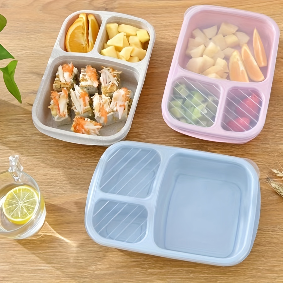 4-Grids Wheat Straw Microwavable Lunch box Camping Food Storage