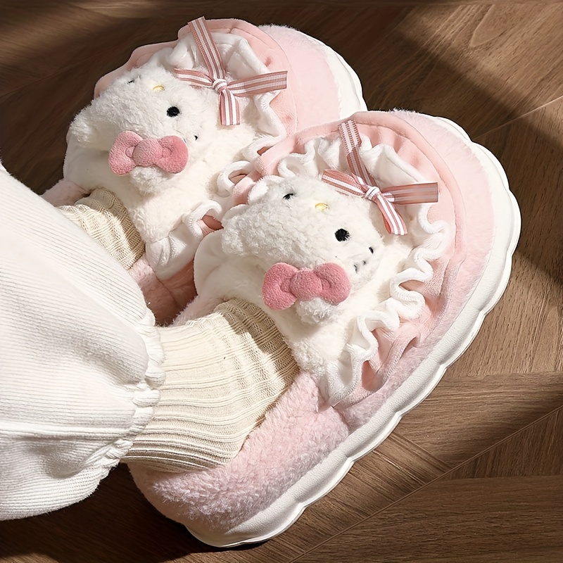 Sanrio Accessories Plush Slipper Hello Kitty Cinnamoroll Melody Kuromi  Winter Plush Shoes Girl Indoor Floor Shoes Women Home