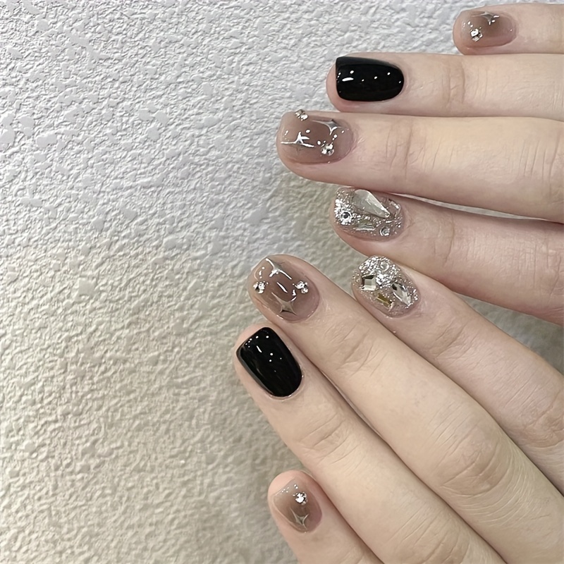 Jiaruo Y2k Gold Star And Moon Nails Short Round Press On - Temu