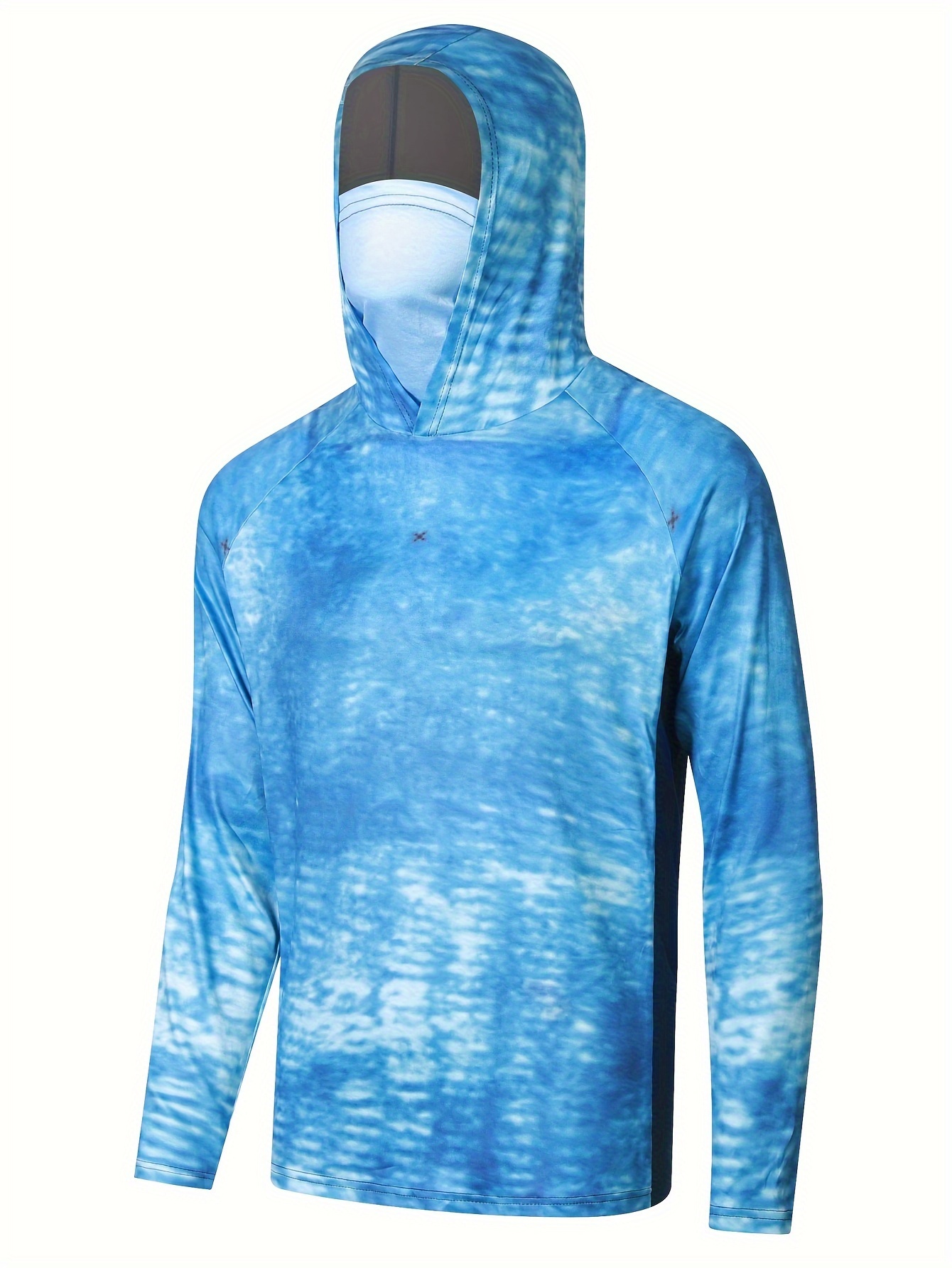 Men's Camouflage Blue Upf 50+ Sun Protection Hooded Shirt - Temu