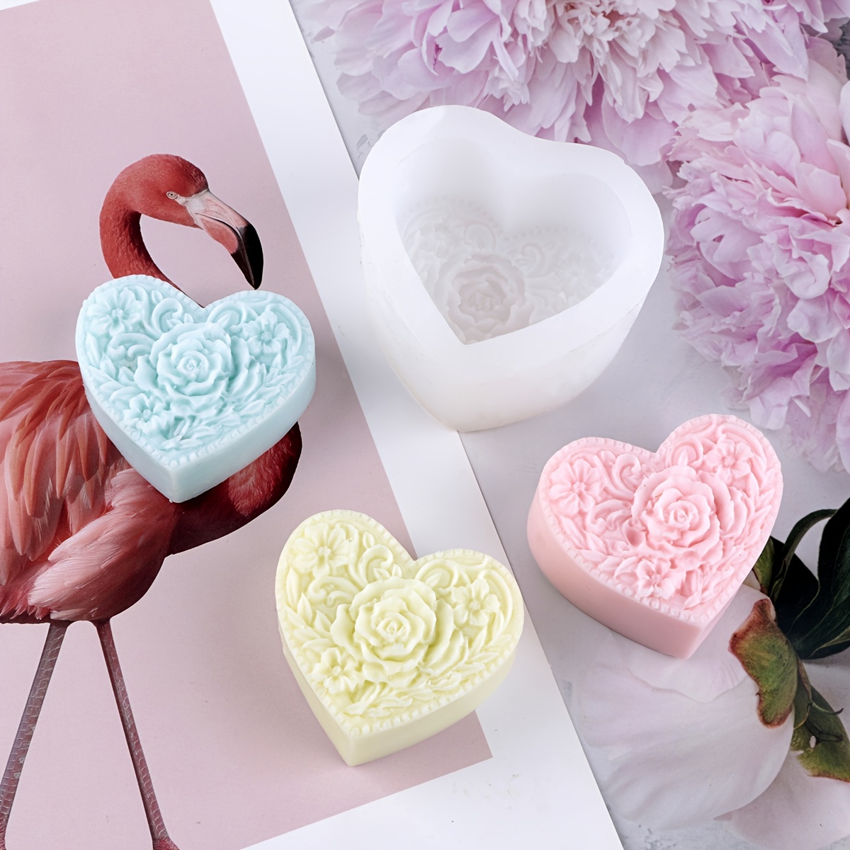 1pc 2.75×2.36 Inch Heart Flower Shaped Aromatherapy Soap Mold