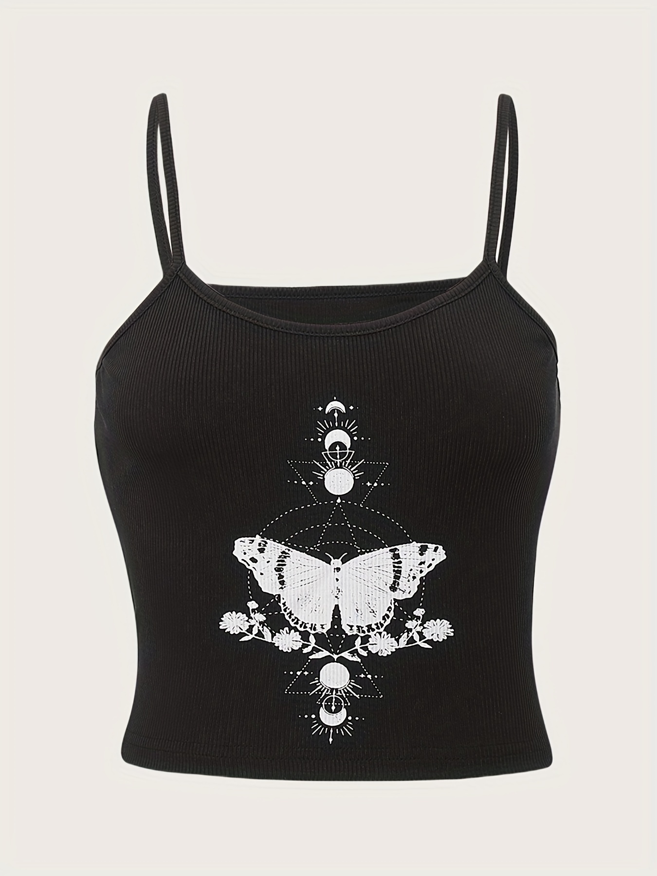 Y2k Grunge Skull Insect Print Spaghetti Cami Top Sexy Lace - Temu