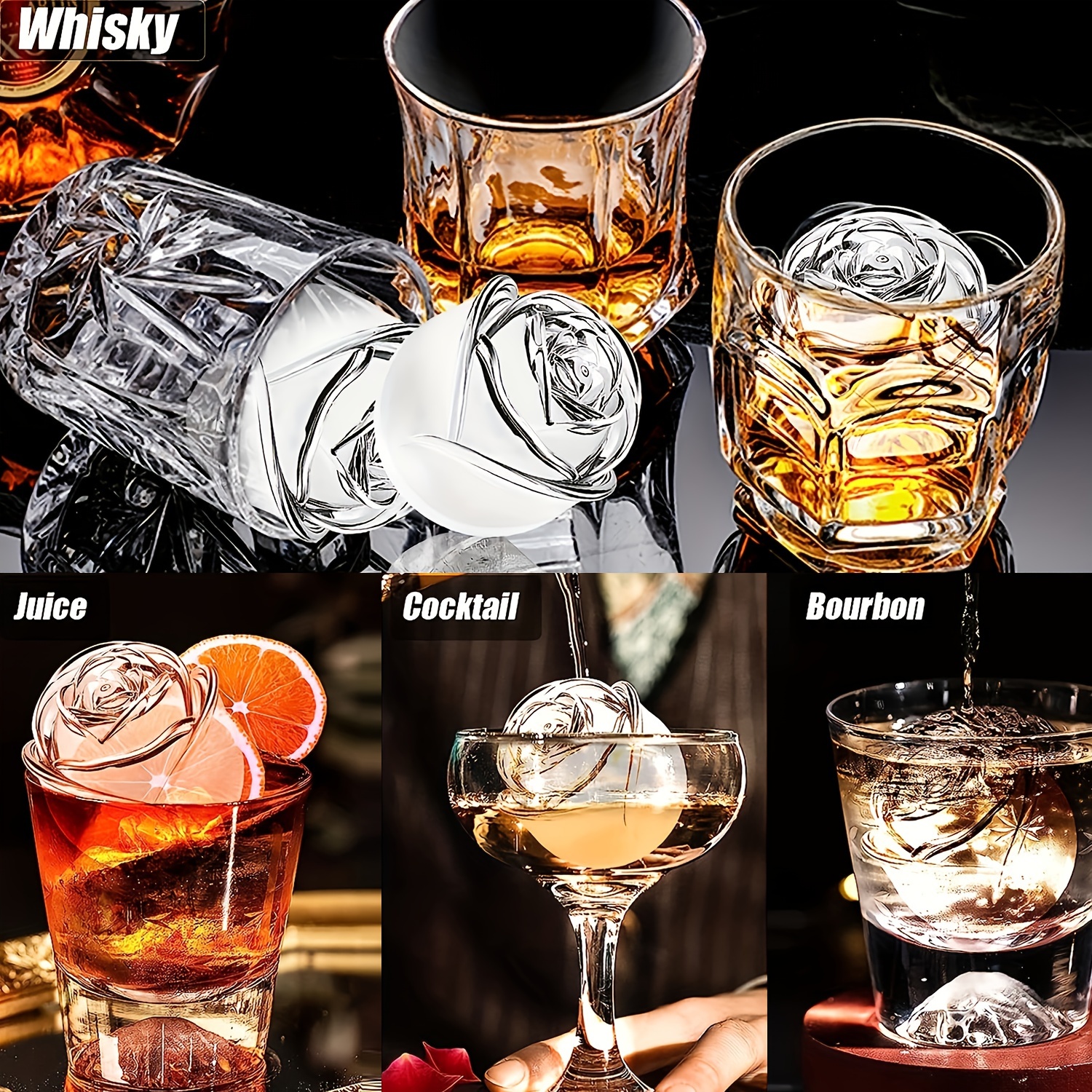 3D Rose Diamond Ice Cube Mold Silicone Jelly Chocolate Ice Mold Maker Large Ice  Cube Tray for Chilling whiskey Cocktail