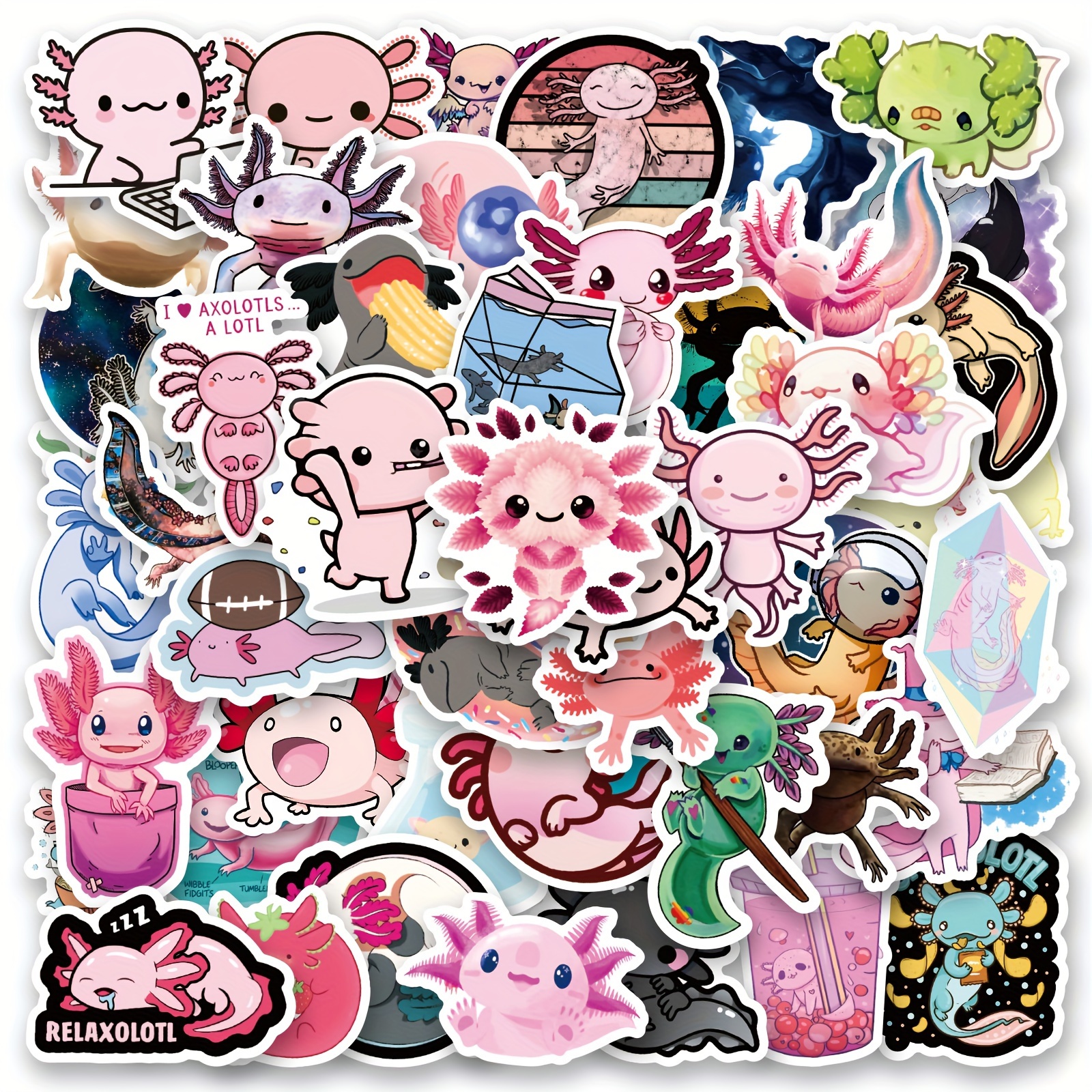 Cute Cartoon Stickers Waterproof Aesthetic Sticker Axolotl Gifts 50pcs Not  Repeating Cute Salamander Decoration For