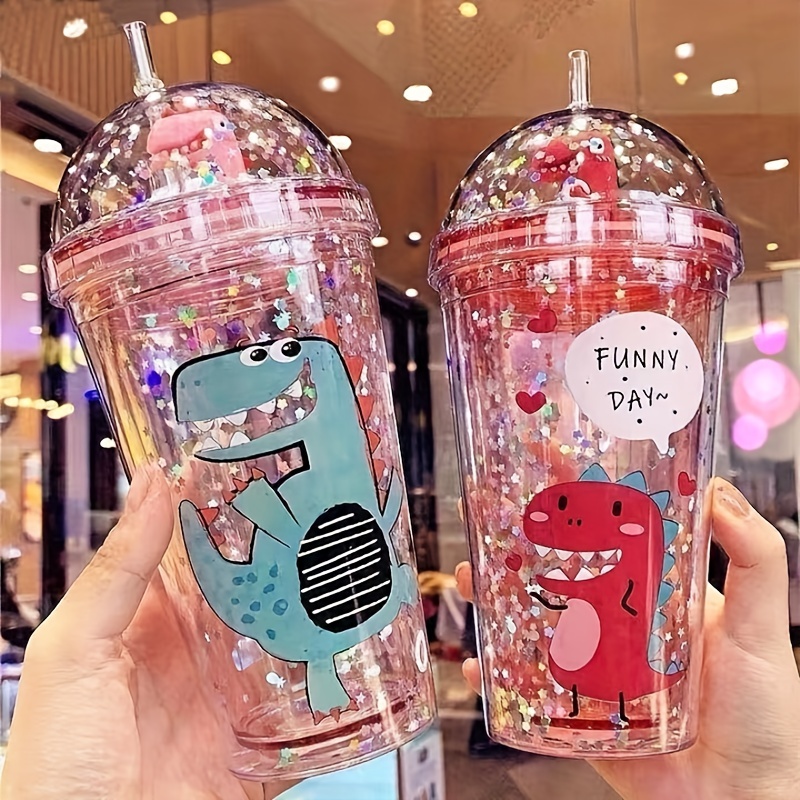 Cartoon Tumbler With Dome Lid And Straw, Double Walled Plastic Water  Bottle, Cute Simple Water Cups, Summer Winter Drinkware, Travel Accessories  - Temu