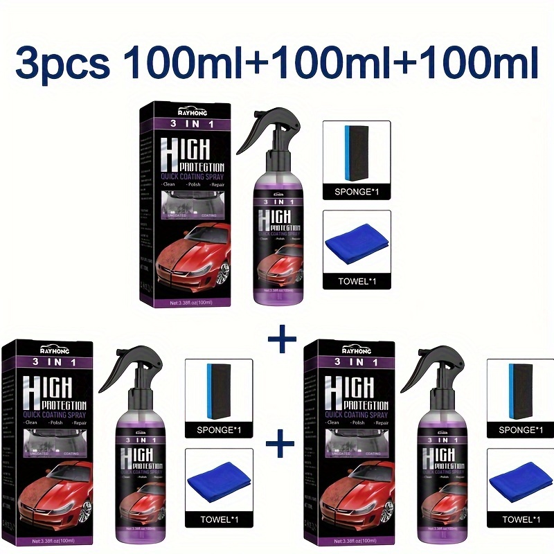  High Protection 3 in 1 Quick Coating Spray - Scratch Repair,  Fast Wax Polishing, Plastic Refresher Quick Car Ceramic Coating Spray with  Sponge and Towel : Automotive