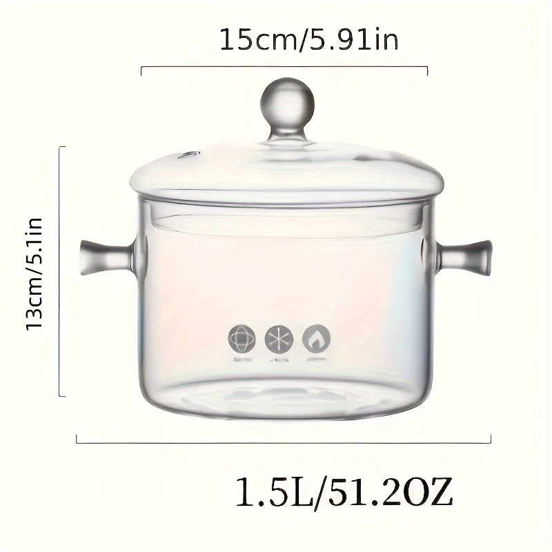 Olla De Cristal Para Cocinar En La Estufa Con Tapa Resistente Al Calor 1.5  L NEW