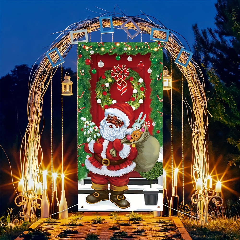  Black Santa Claus Door Cover - Vintage Christmas Decor Banner  for Party Supplies, Tree, and Wall Hanging (35 x 70 Inches) : Electronics