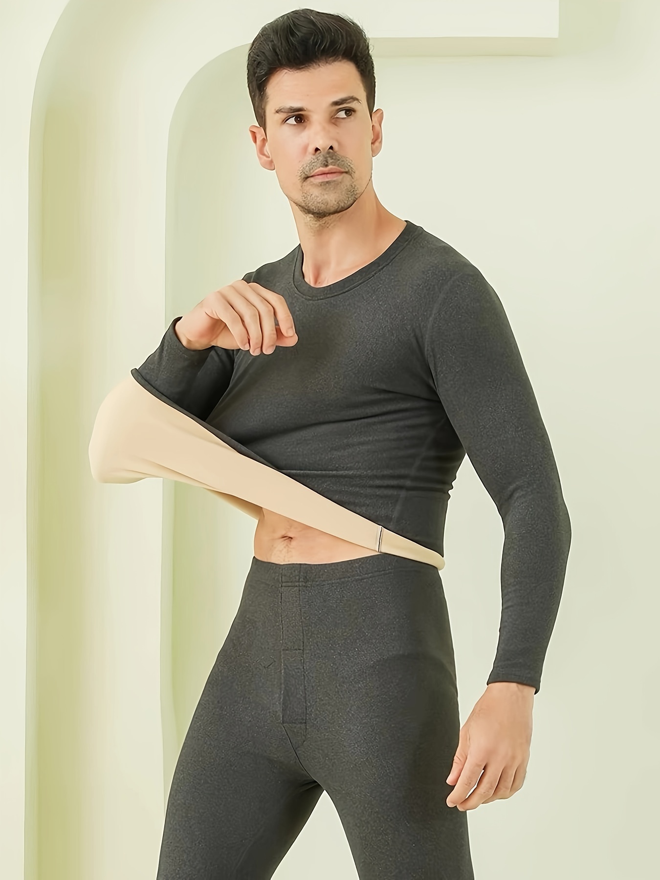 Men Long Thermal Underwear Set Warm Top + Bottom Thin - Temu