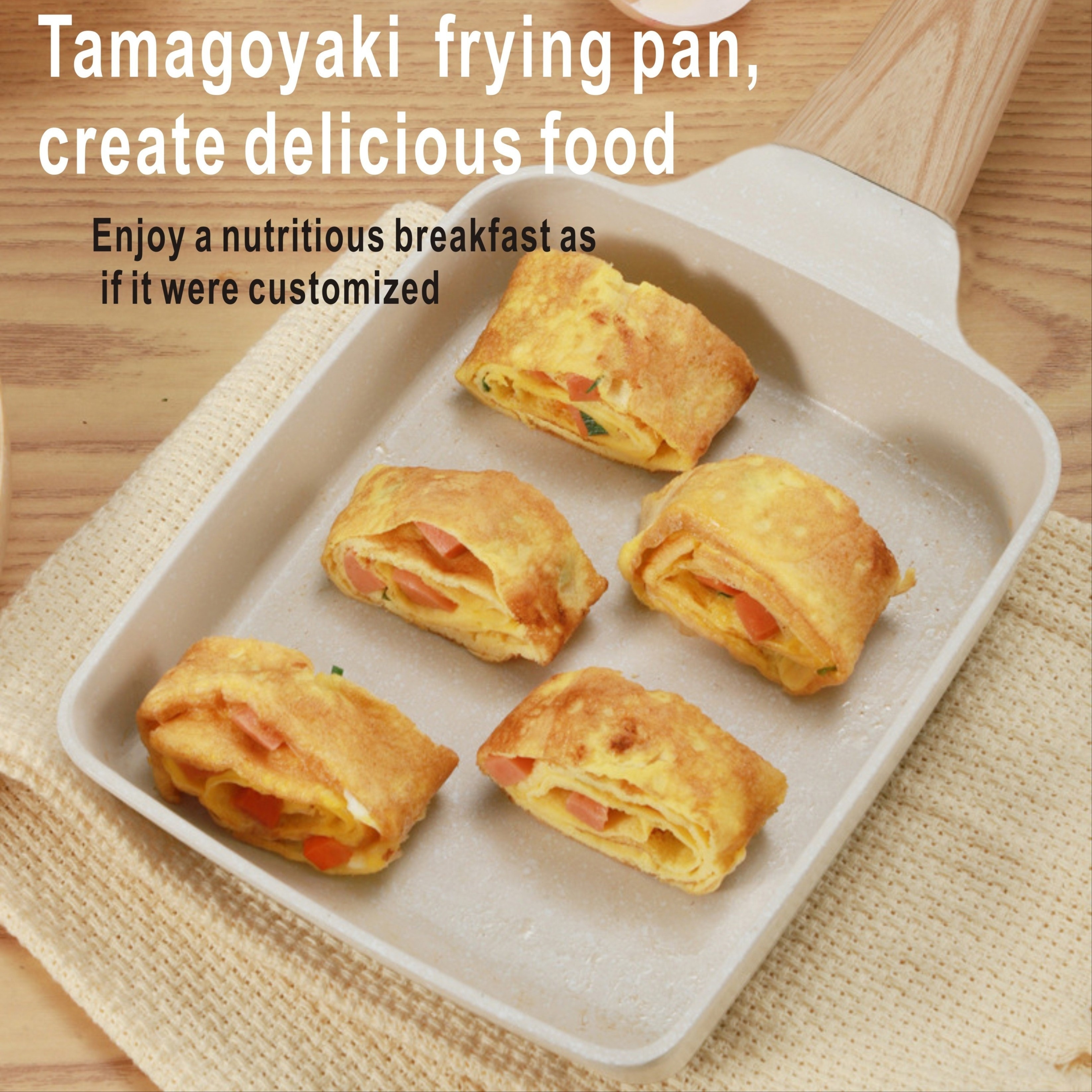 1pcs Black 5.9*7.28in Tamagoyaki Pan Square Japanese Omelette Pan,Non-stick  Egg Roll Pan,Rectangle Frying Pan Wood Handle Kitchenware