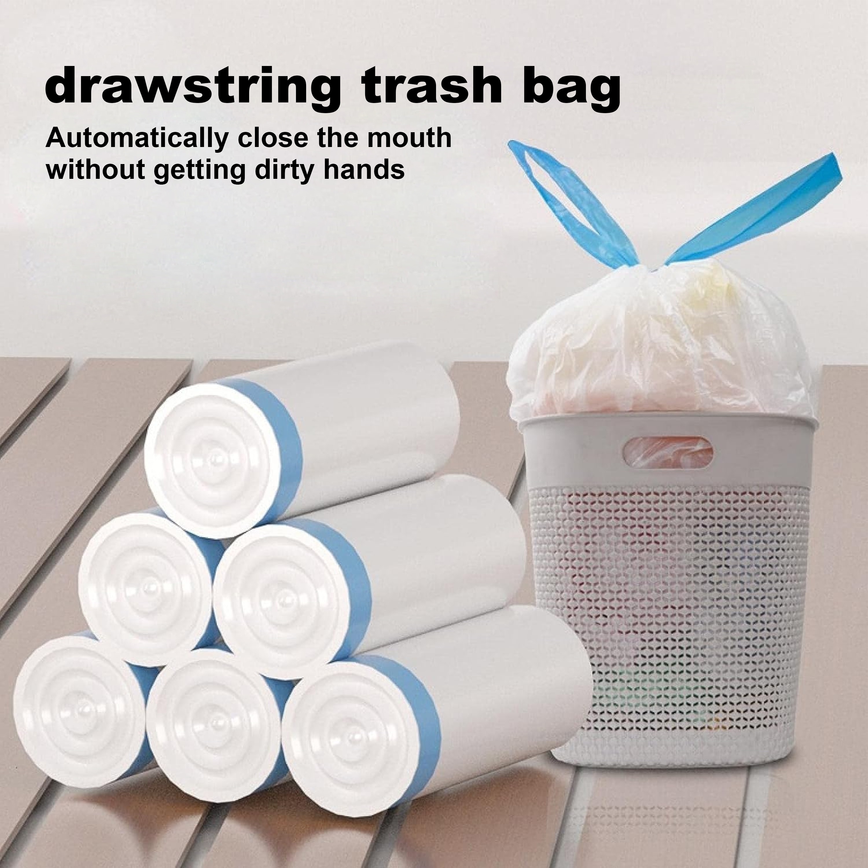 3 Rolls 60pcs White Plastic Rubbish Trash Bags Kitchen Garbage Bag 6 Gallon