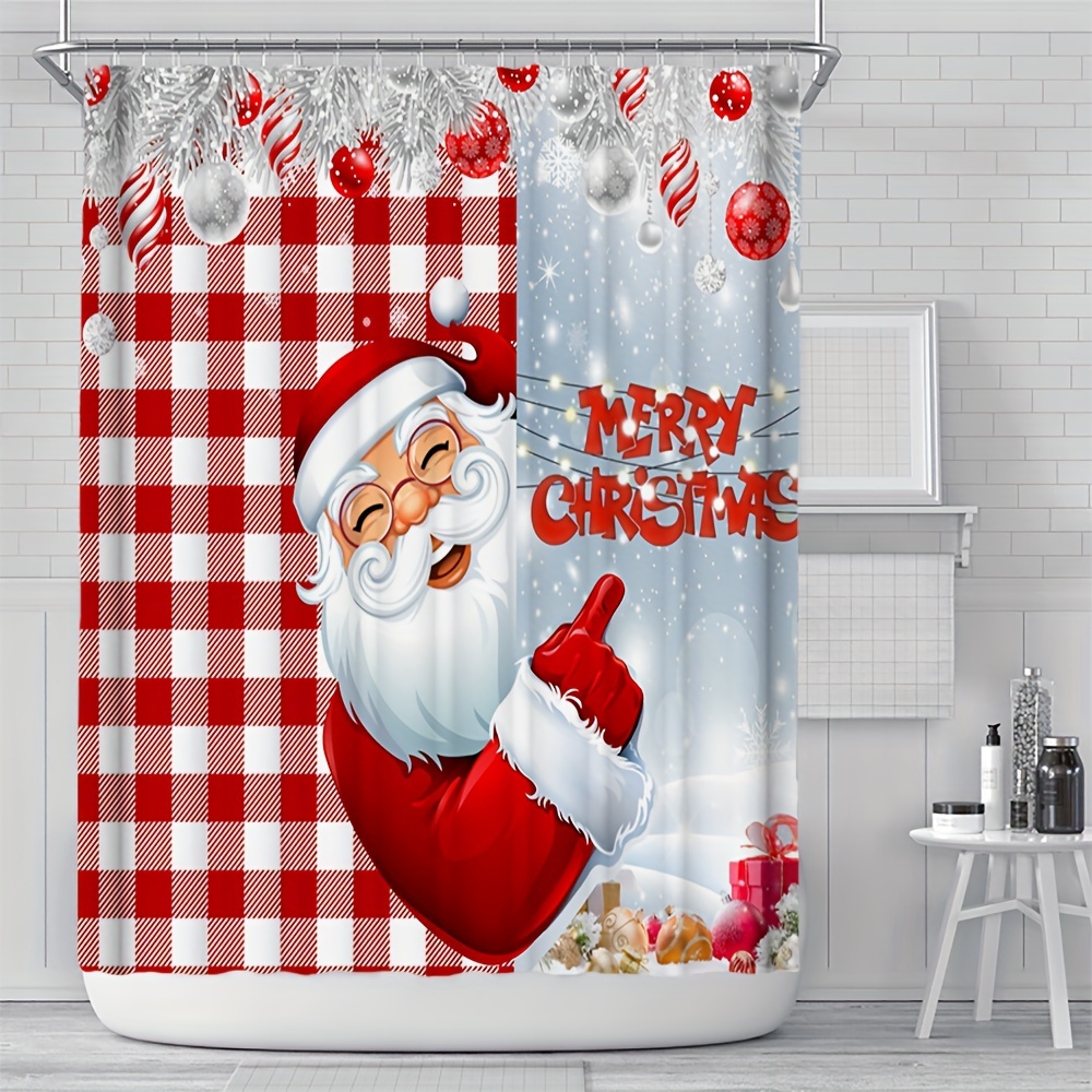 Santa On Sled Pattern Bathroom Set, Waterproof Mildew Resistant Shower  Curtain With 12 Plastic Hooks, Non-slip Bathroom Floor Mat, Toilet U-shaped  Mat, Toilet Lid Mat, Bathroom Christmas Decorations, Bathroom Accessories -  Temu