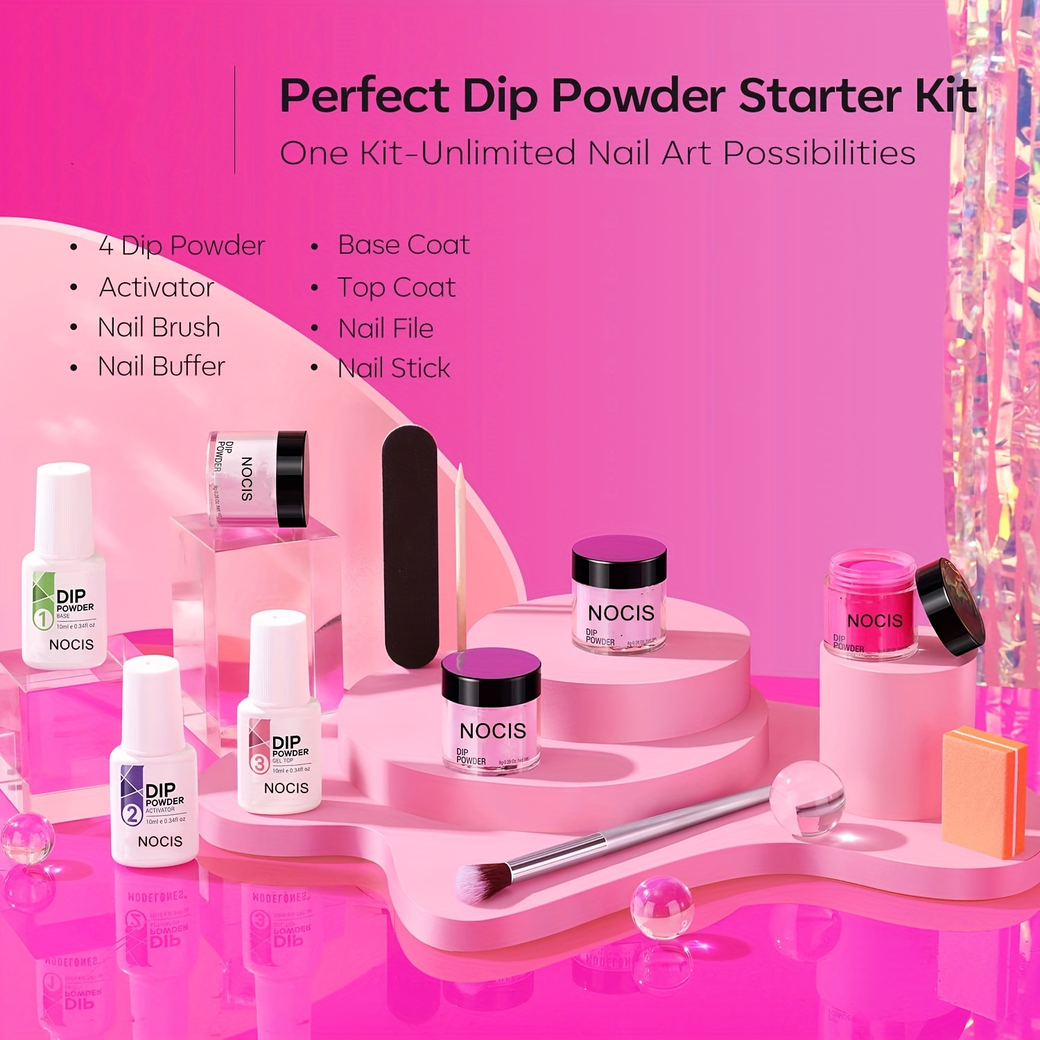 Hot Pink Dip Powder Manicure Kit 4 Colors Summer Bright Set DIY Salon
