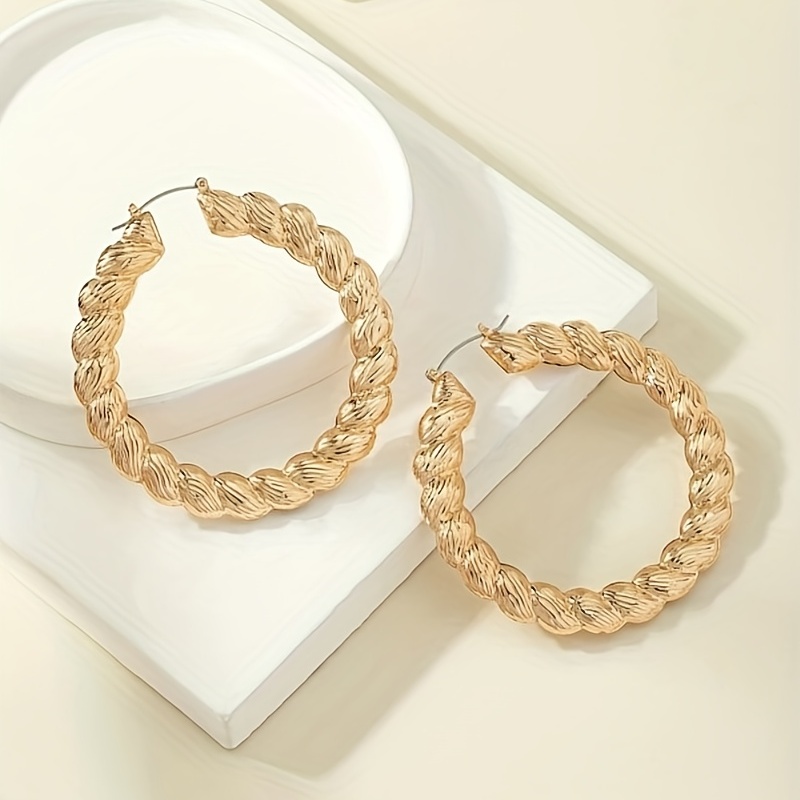 Exaggerated Twist Golden Hoop Earrings, Retro Style
