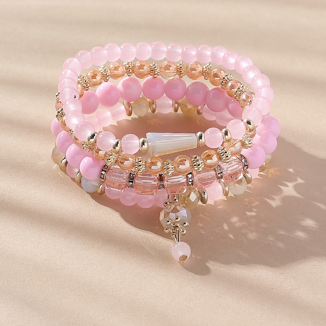 4pc Stackable Beaded Bracelet Set, Boho Style