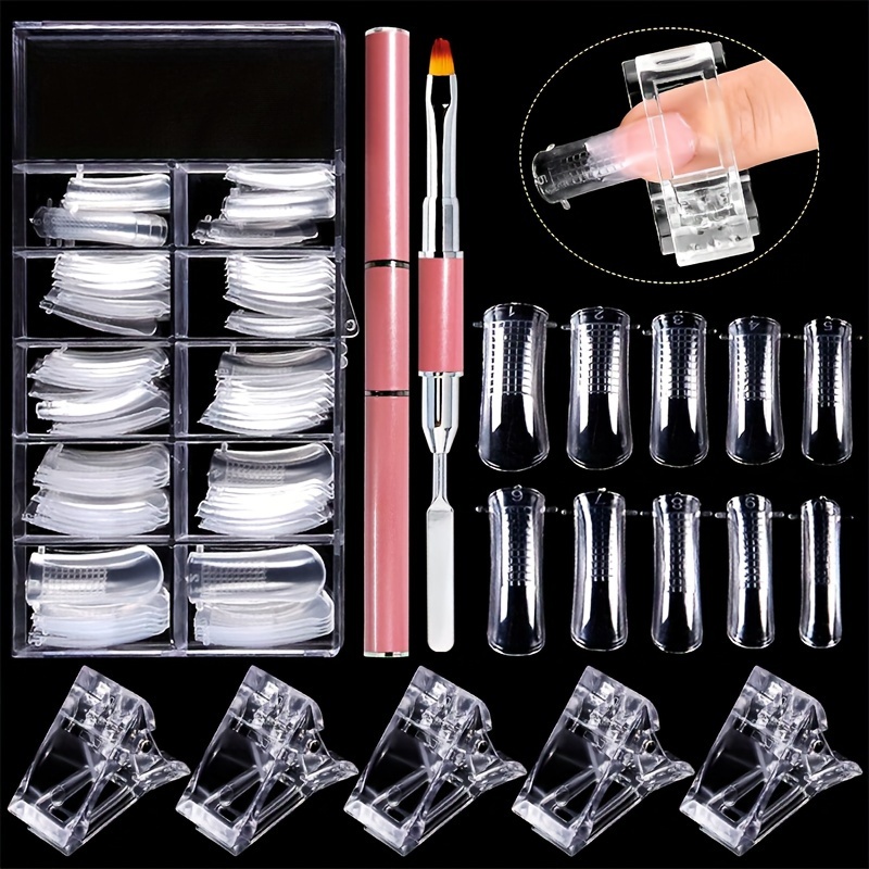 

Clear Nail Extension Form Tips Dual Nail Mold Full Cover Uv Poly Gel Gel Tools Acrylic Nail System Forms Set With Black Dual-ended Poly Gel Brush & Picker 10pcs Nail Tips Clip