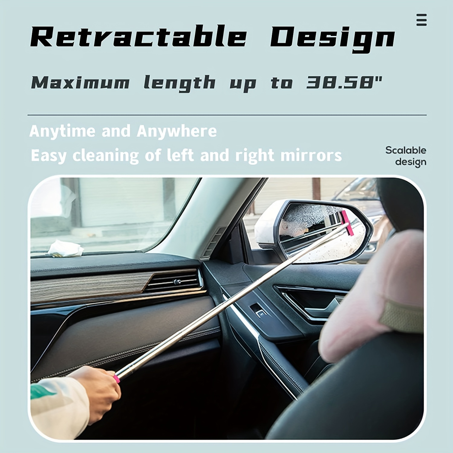 1pc Portable Rearview Mirror Wiper Retractable Car Window Cleaning Brush  With Sponge Cleaner Remover,Car Glass Wiper, Water Cleaner, 38.6in Handle  Car Side Mirror Squeegee, Car Mirror Squeegee, Side Mirror Squeegee, Mini  Squeegee